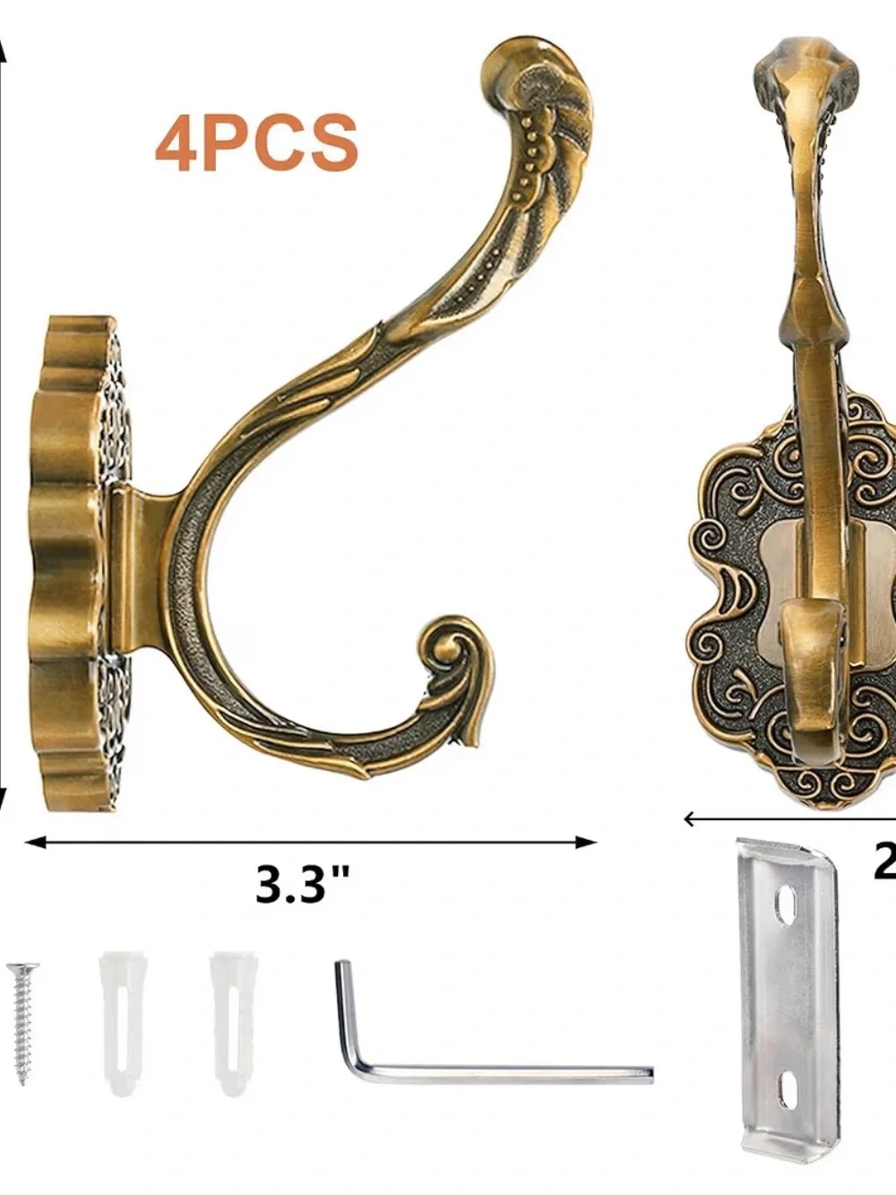 4pcs Vintage Brass Coat Hooks...
